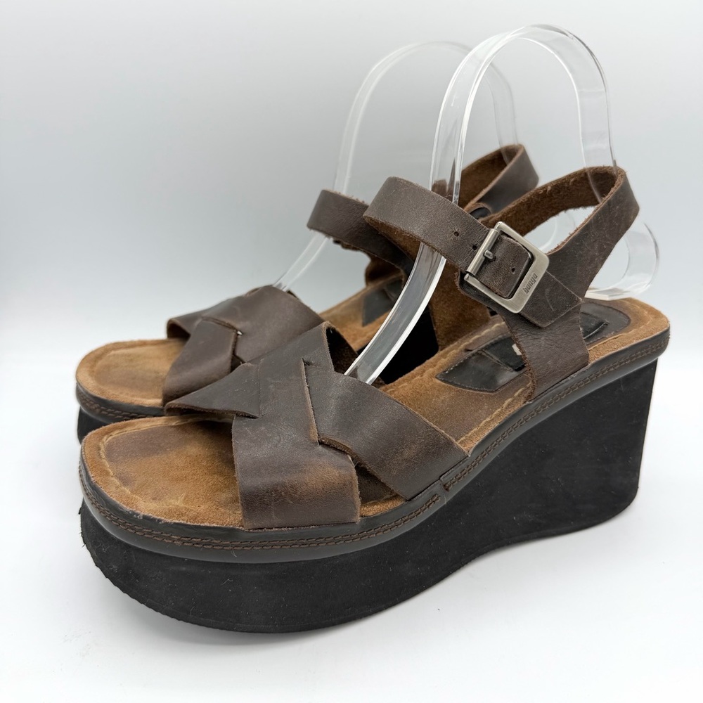 Vintage Y2K Bongo Brown Leather Platform Sandals adjustable strap 90s